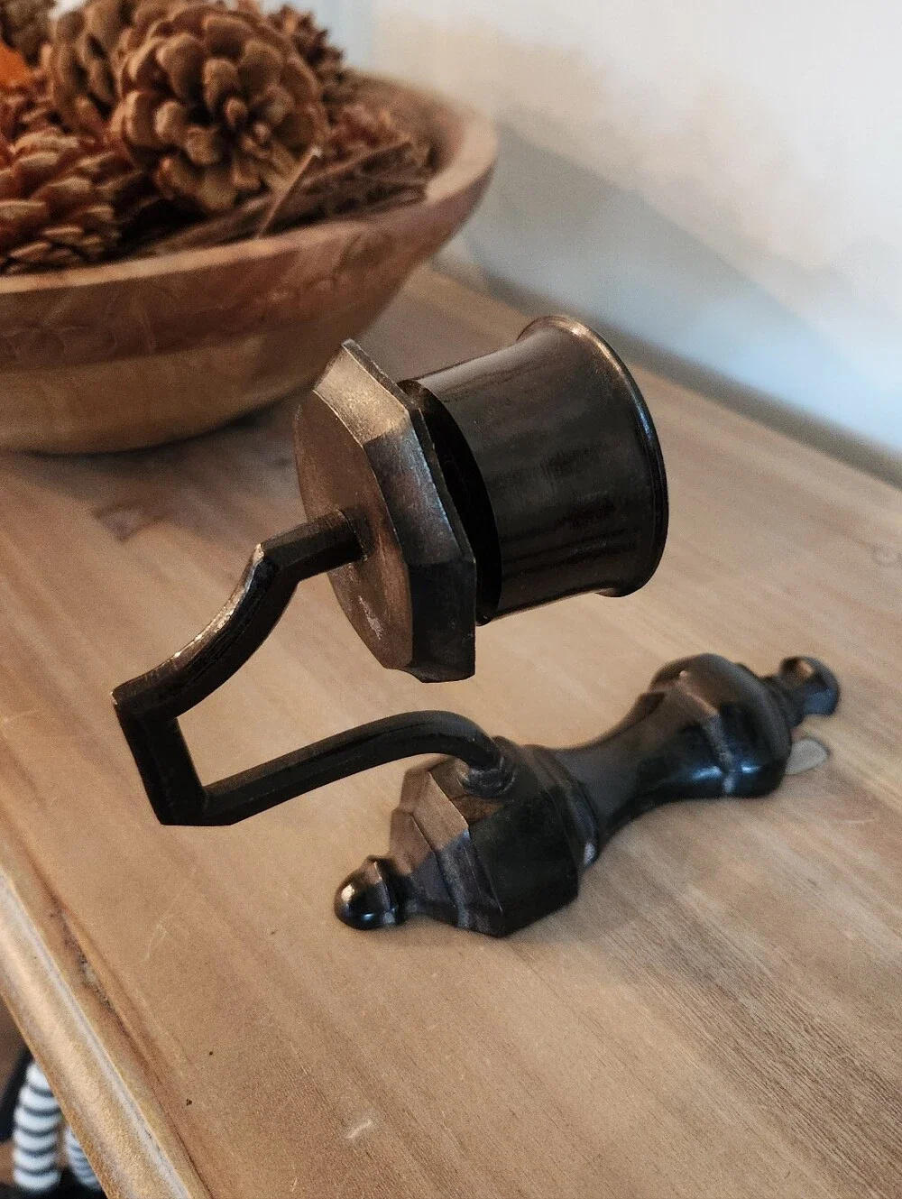 Vintage Pair Dark Wood Metal Wall Candle Sconces Gothic Colonial Decor